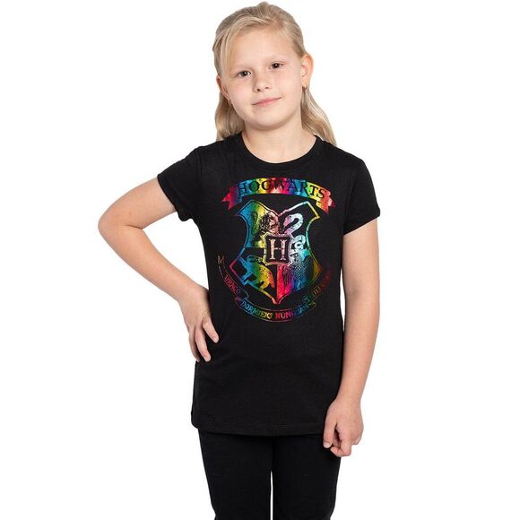 Girls Harry Potter T-Shirt Hogwarts Shimmery Halloween Costume Tee School Crest - Picture 2 of 3